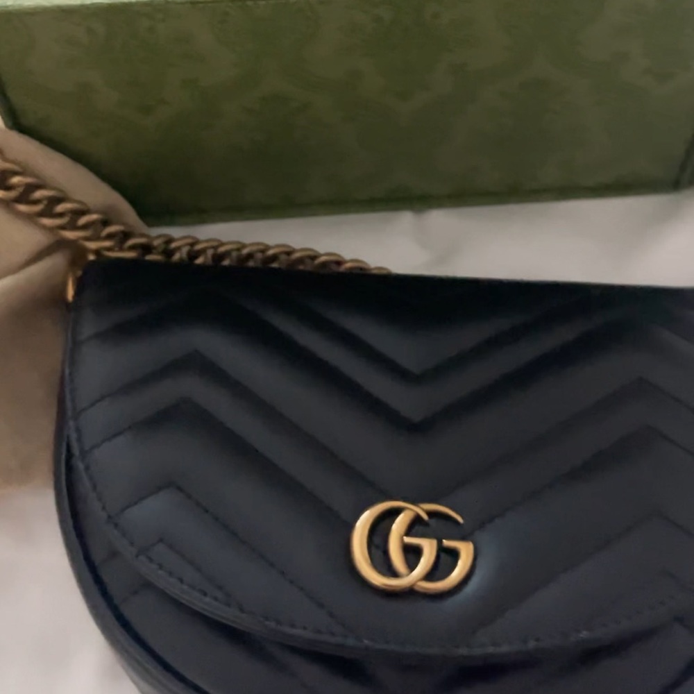Gucci Black Crossbody Bag with Gold Chain Strap